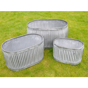 Oval Dolly Pots - galvanised steel planter tubs- Set of 3