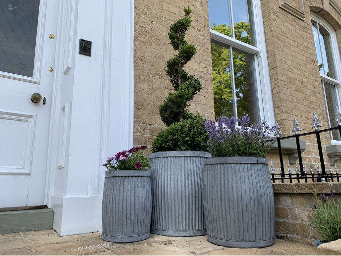 Round Dolly Pots - galvanised steel planter tubs- Set of 3