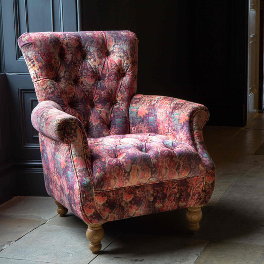 Westminster Armchair in Coral Print Velvet