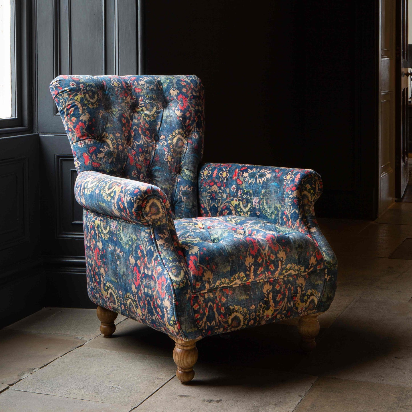 Westminster Armchair in Blue Print Velvet