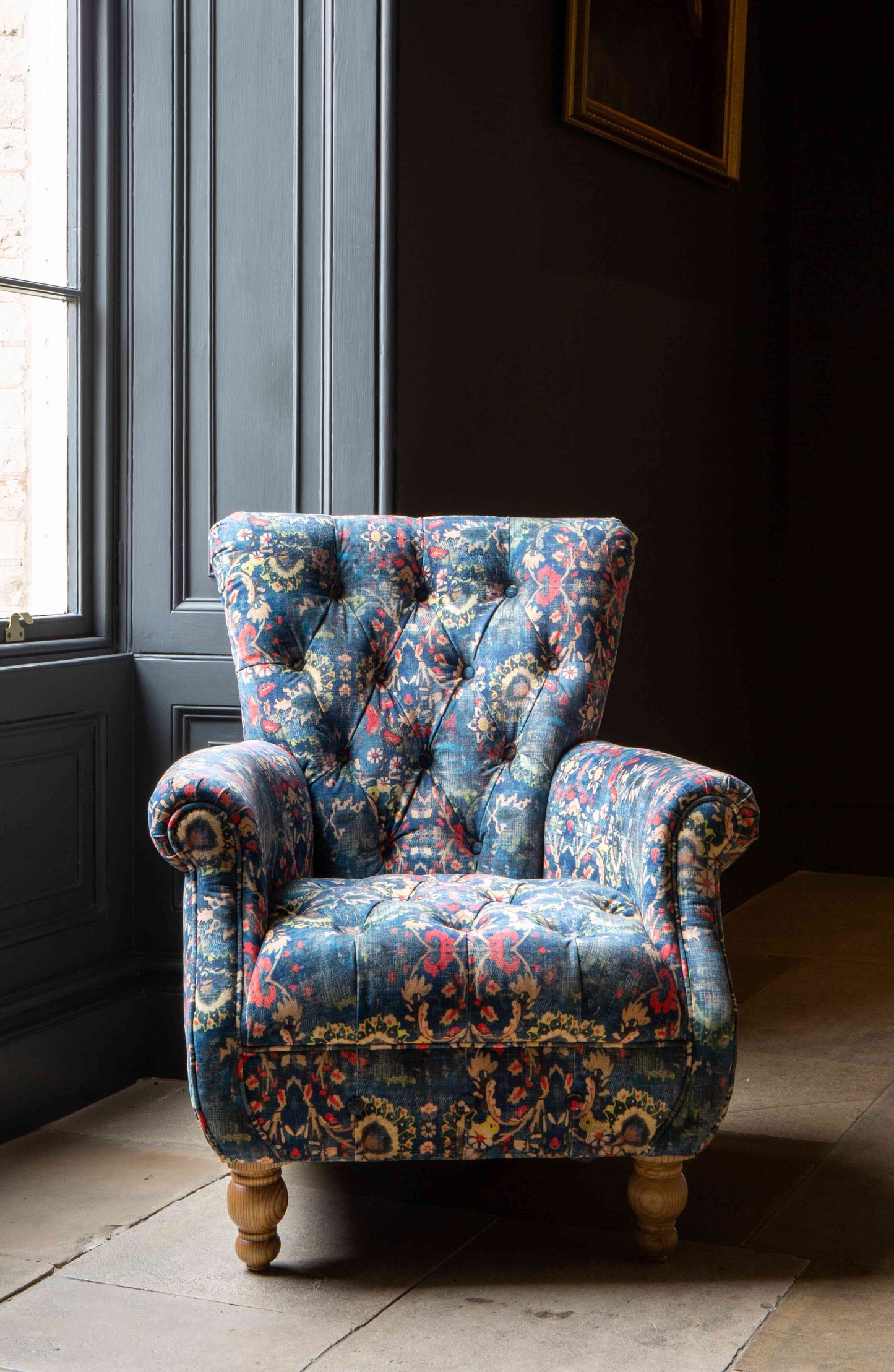 Westminster Armchair in Blue Print Velvet