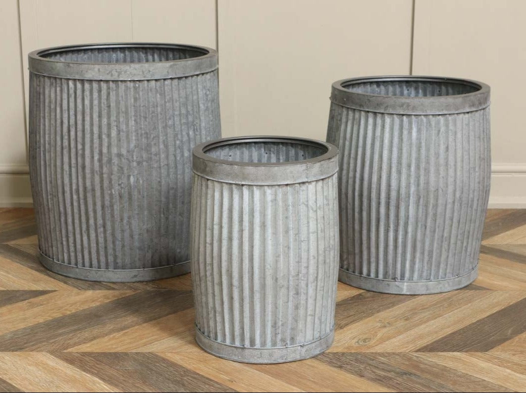 Round Dolly Pots - galvanised steel planter tubs- Set of 3