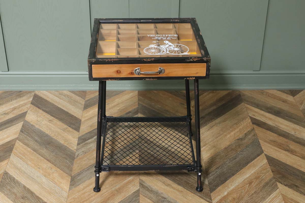 Industrial Black Wooden Display Side Table