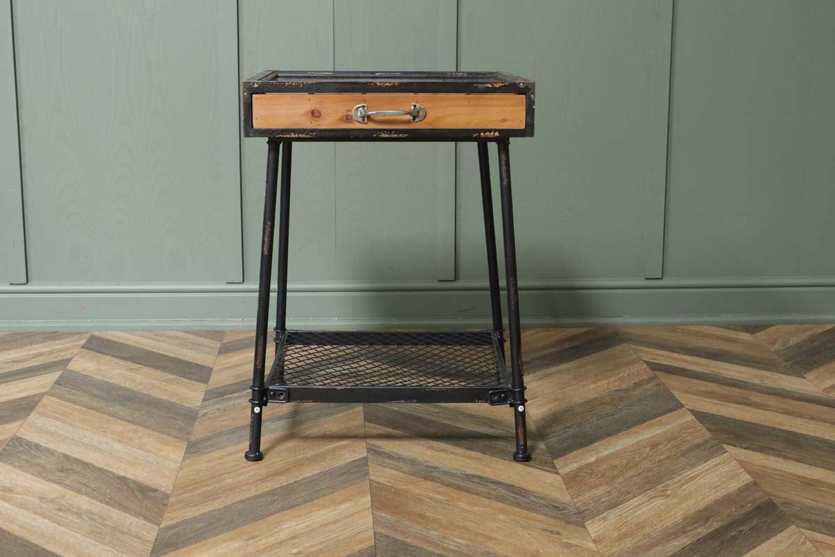 Industrial Black Wooden Display Side Table