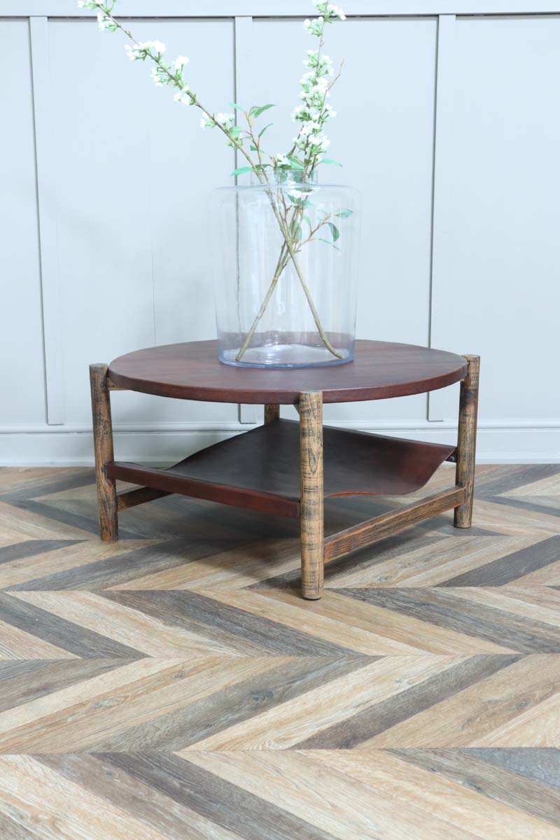 Circular Leather Coffee Table