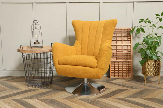 Retro Ochre Boucle Swivel Armchair